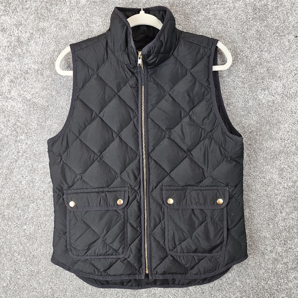 J. Crew Quilted Vest Womens Medium Down Black Campcore Hiking Outdoors Gorpcore